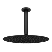 Contemporary Ceiling Fixed Round Ultra Slim Stainless Steel Shower Head 12" With 180mm Ceiling Shower Arm - Matte Black