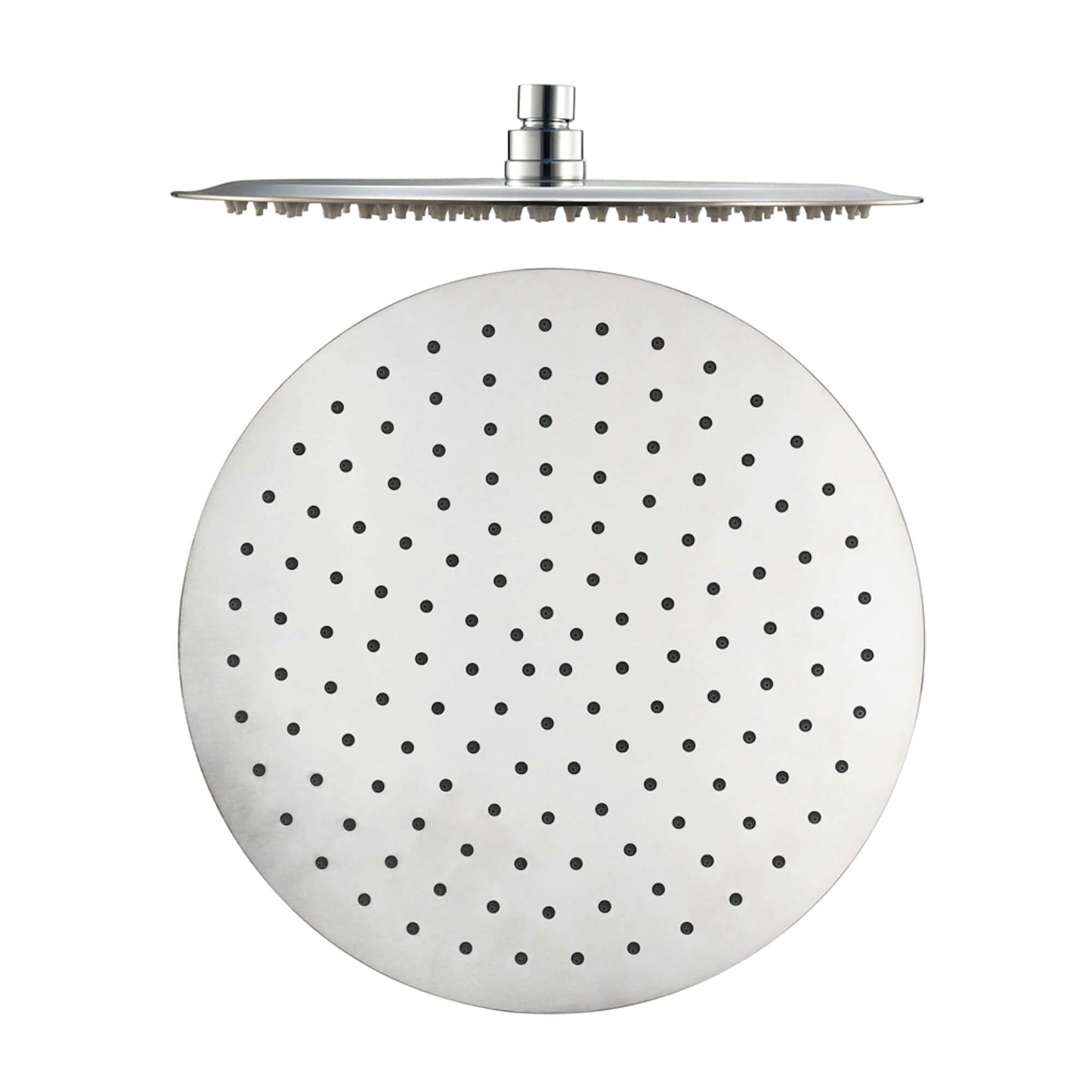 Contemporary Wall Fixed Round Ultra Slim Stainless Steel Shower Head 12" With Shower Arm - Chrome