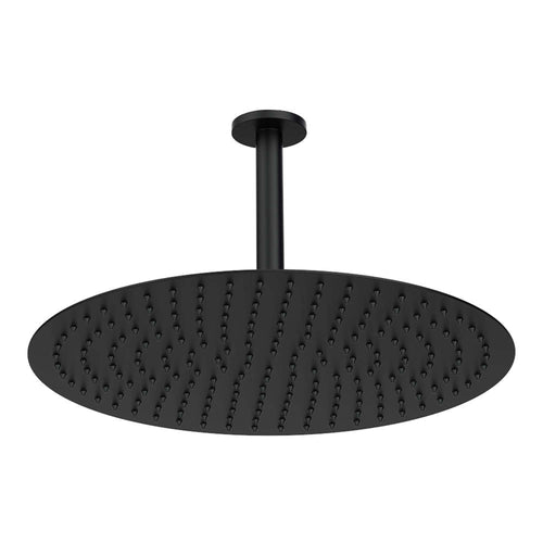 Buy Contemporary Ceiling Fixed Round Ultra Slim Stainless Steel Shower Head 16" With 180mm Ceiling Shower Arm - Matt Black online UK