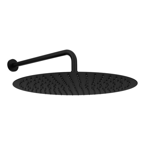 Buy Contemporary Wall Fixed Round Ultra Slim Stainless Steel Shower Head 16" With Shower Arm - Matt Black online UK