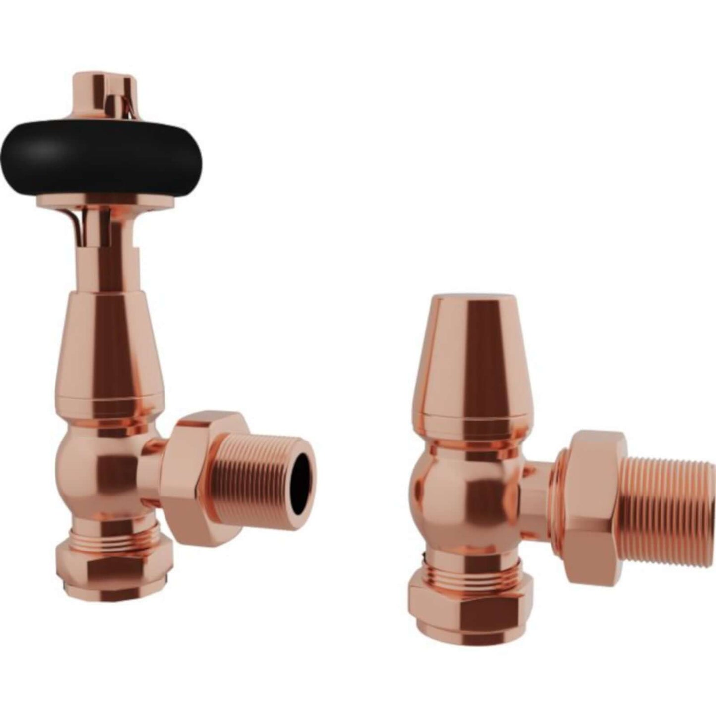 Chelsea traditional thermostatic angled radiator valves - copper rose gold - Heating