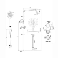 Carre dual shower riser kit adjustable height angled round easy clean head 200mm, 3 setting handshower - chrome