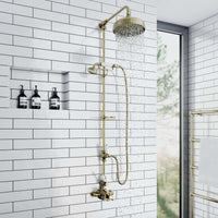 Downton traditional shower riser rail kit 2 outlet soap dish watercan head 200mm - antique bronze - Showers