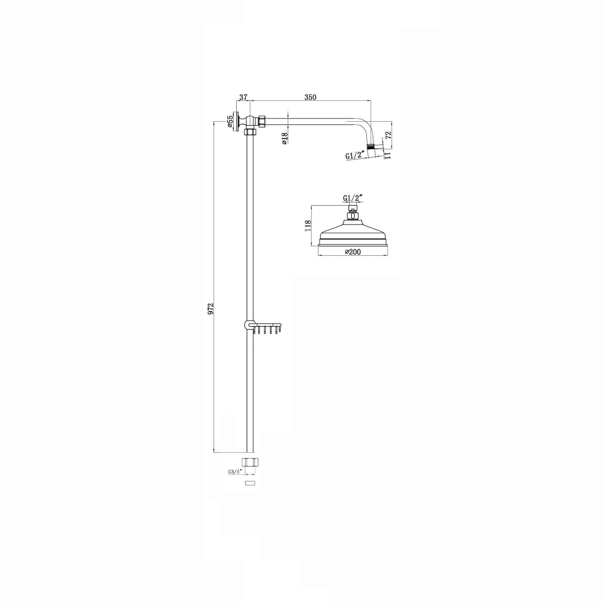 Downton traditional shower riser rail kit with soap dish watercan head 200mm - English gold - Showers