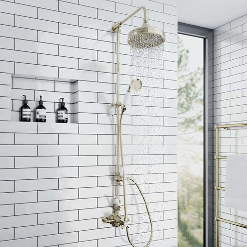 Buy Downton traditional shower riser rail kit 2 outlet watercan head 200mm - gold online UK