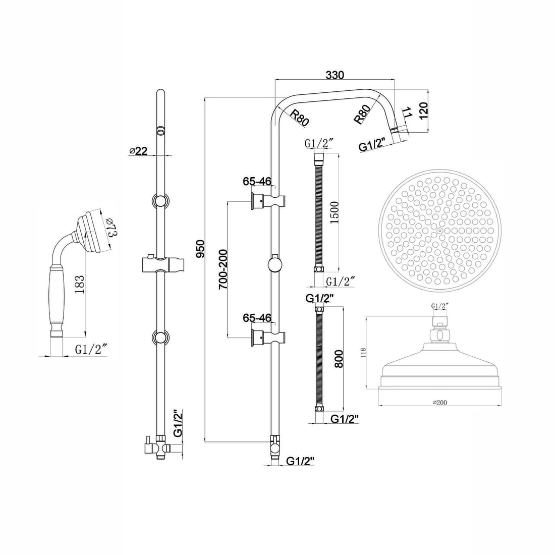 Chrome Rainfall Shower Riser Kit Easy Installation