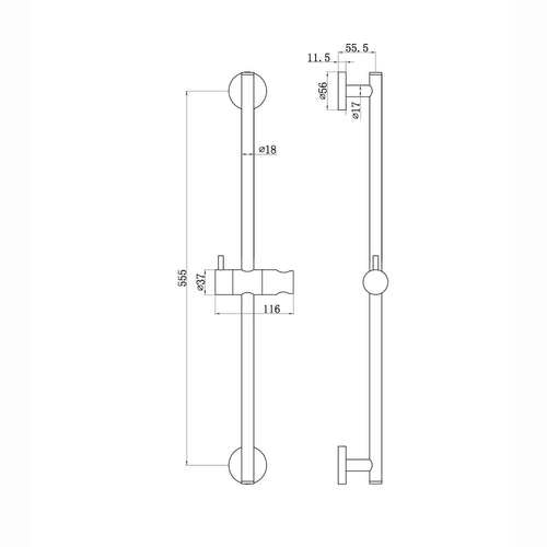 Buy Modern shower slider rail with bracket - matt black online UK