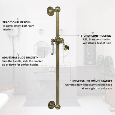 Traditional shower slider rail brass with white ceramic lever bracket - antique bronze - Showers