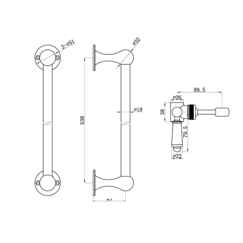 Buy Traditional shower slider rail brass with white ceramic lever bracket - antique brass online UK
