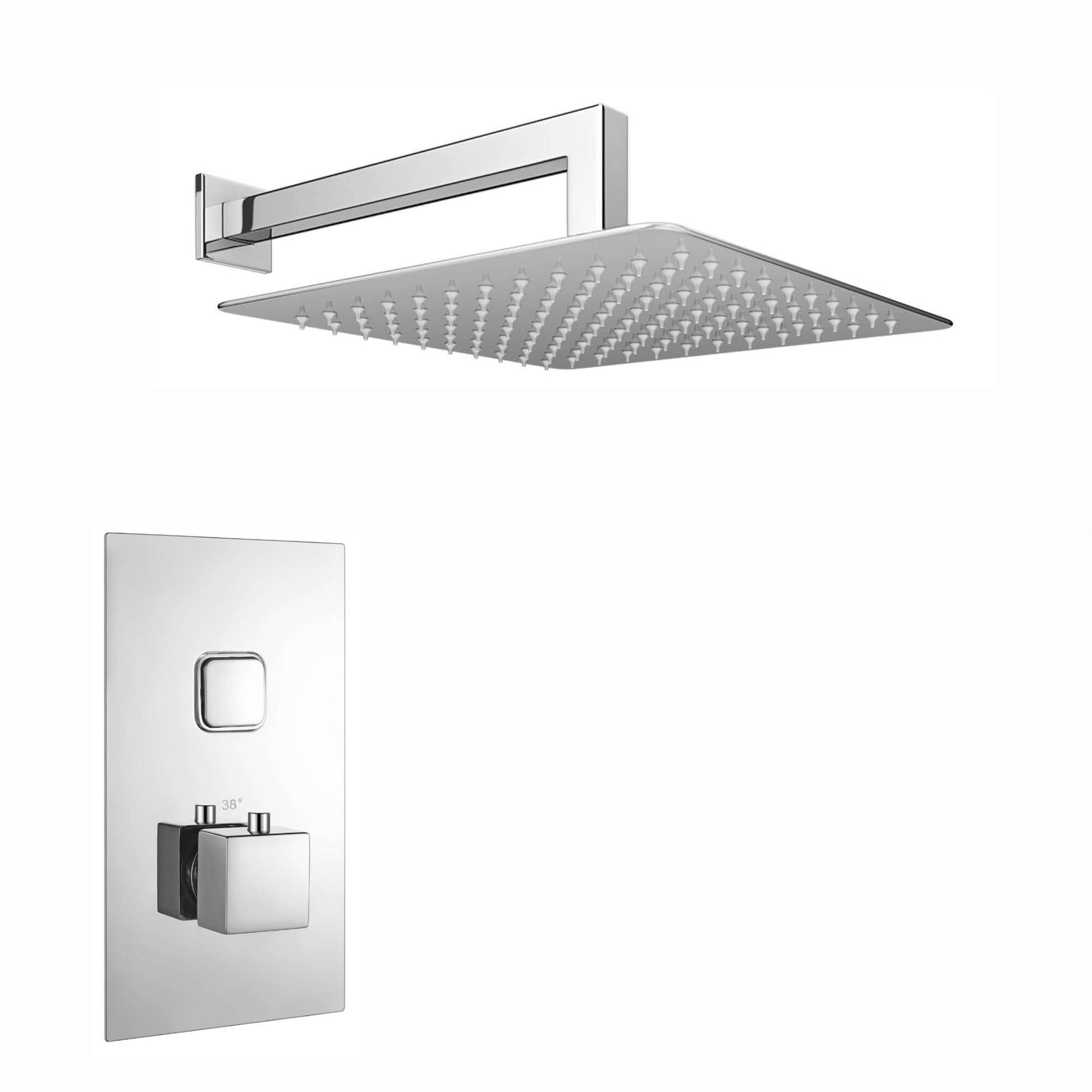 Milan Square Thermostatic Concealed Shower Set with Wall Mounted Shower Head - Chrome - Showers
