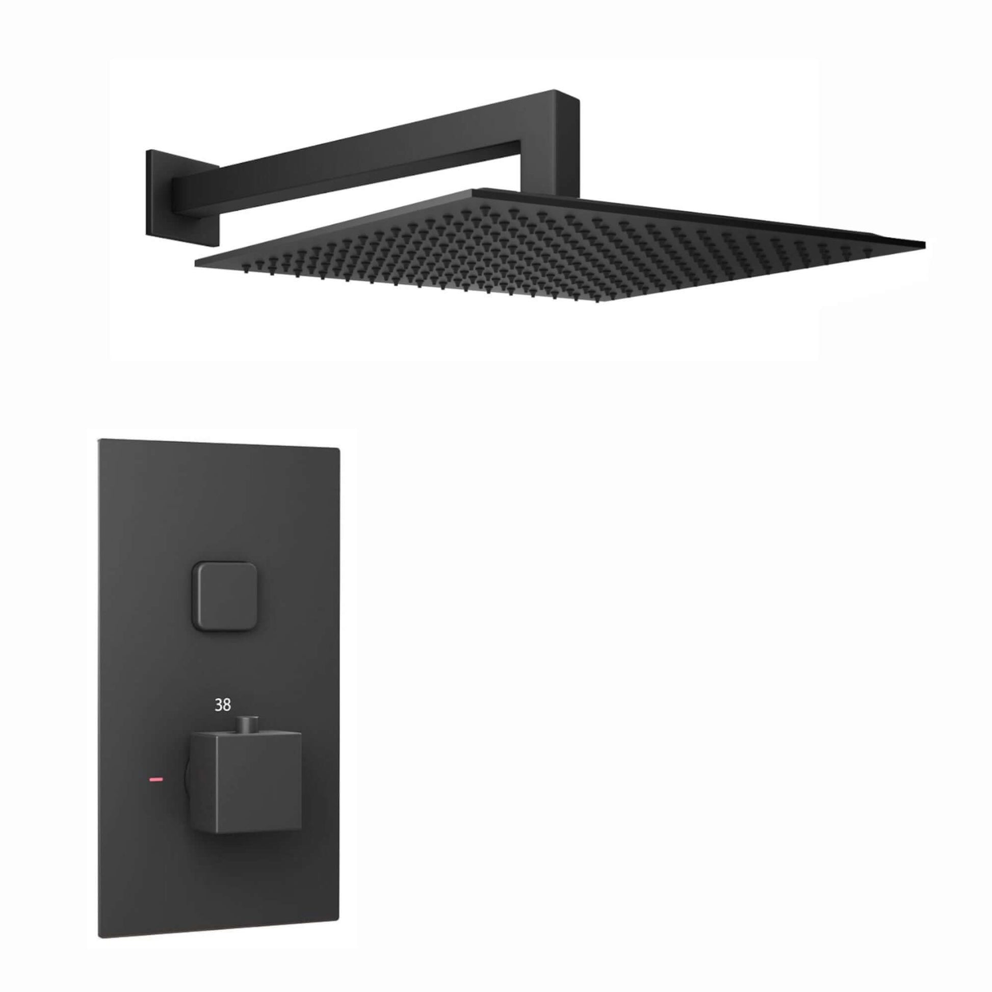 Milan Square Thermostatic Concealed Shower Set with Wall Mounted Shower Head - Black - Showers
