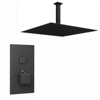 Milan Square Thermostatic Concealed Shower Set with Ceiling Mounted Shower - Black - Showers