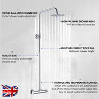 Dune thermostatic bar shower set single outlet with ultra slim 200mm overhead shower - chrome