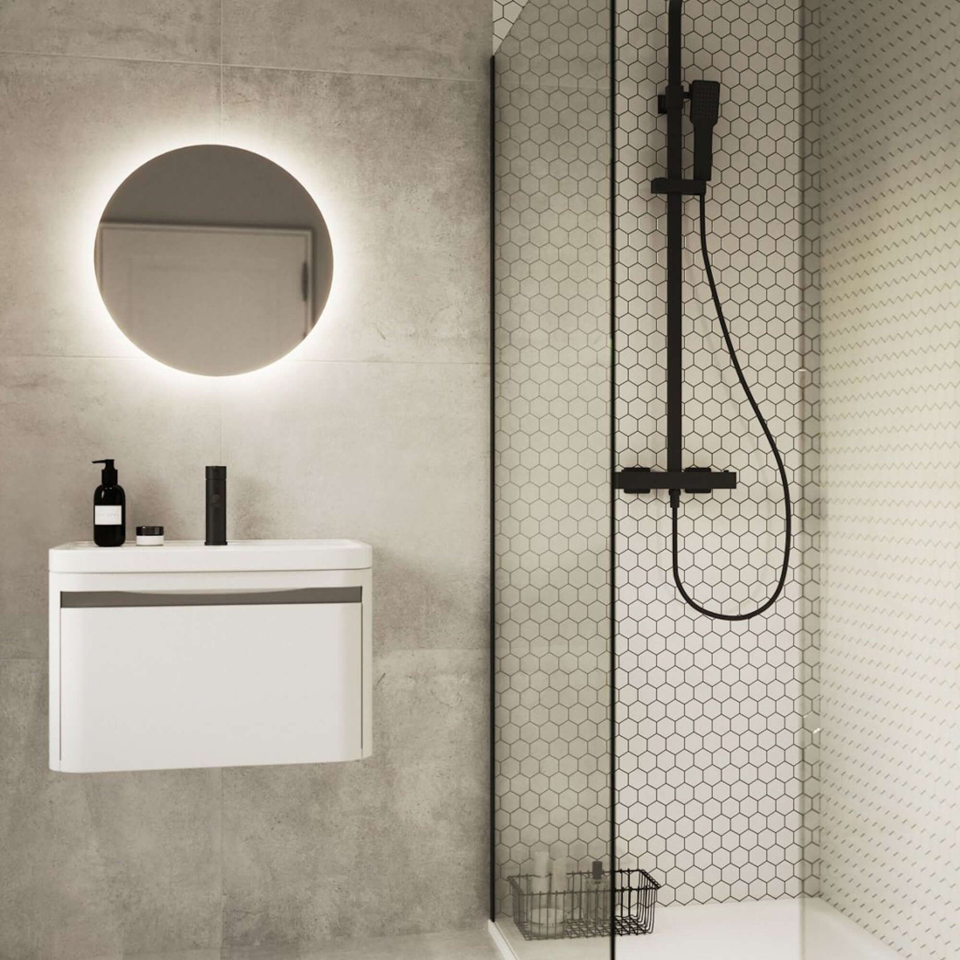 Enzo square thermostatic shower set two outlet with ultra slim 200mm shower head and handheld - matte black - Showers