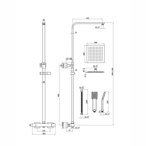 Buy Enzo square thermostatic shower set two outlet with ultra slim 200mm shower head and handheld - matt black online UK