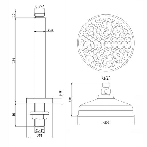 Buy Regent Traditional Crosshead And White Lever Concealed Thermostatic Shower Set Ceiling Fixed 8" Shower Head - Antique Brass (1 Outlet) online UK