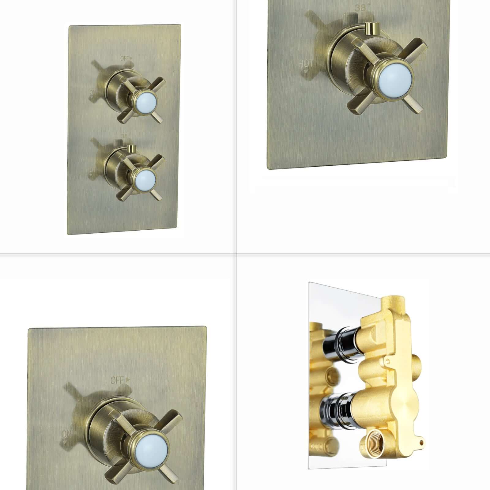 Edward Traditional Crosshead And White Details Concealed Thermostatic  Shower Set Wall Fixed 8