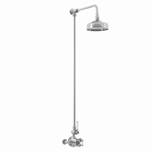 Buy Downton Exposed Traditional Thermostatic Shower Set Single Outlet Incl. Twin Shower Valve, Rigid Riser Rail, 150mm Shower Head - Chrome online UK