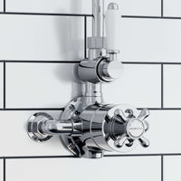 Downton Exposed Traditional Thermostatic Shower Set Single Outlet Incl. Twin Shower Valve, Rigid Riser Rail, 200mm Shower Head & Caddy - Chrome And White - Showers