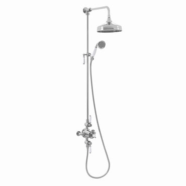 Downton Exposed Traditional Thermostatic Shower Set 2 Outlet, Incl. Triple Shower Valve, Rigid Riser Rail, 200mm Shower Head & Ceramic Handset - Chrome And White - Showers