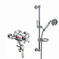 Downton Exposed Traditional Thermostatic Shower Set Incl. Twin Shower Valve And Slider Rail Kit, Soap Holder - Chrome And White - Showers