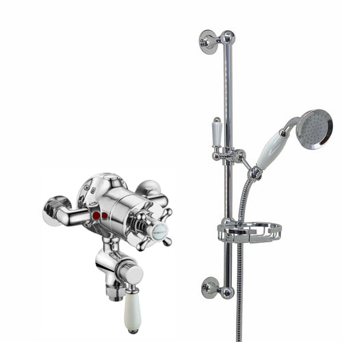 Buy Downton Exposed Traditional Thermostatic Shower Set Incl. Twin Shower Valve And Slider Rail Kit, Soap Holder - Chrome online UK
