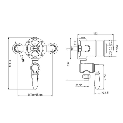 Buy Downton Exposed Traditional Thermostatic Shower Set Incl. Twin Shower Valve And Slider Rail Kit, Soap Holder - Chrome online UK