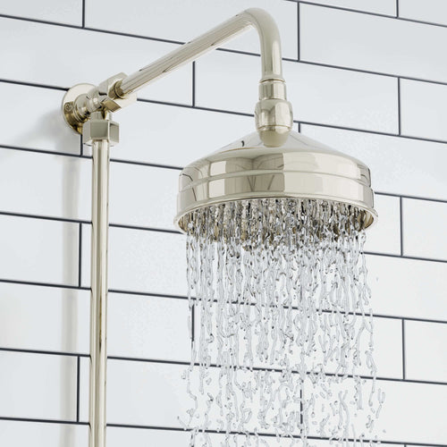 Buy Downton Exposed Traditional Thermostatic Shower Set Single Outlet Incl. Twin Shower Valve, Rigid Riser Rail, 150mm Shower Head - Gold online UK