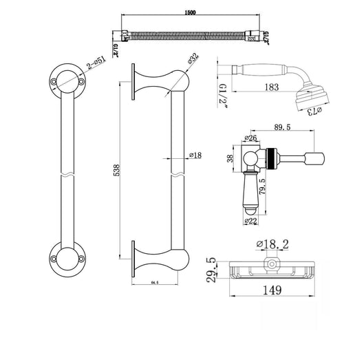 Buy Downton Exposed Traditional Thermostatic Shower Set Incl. Twin Shower Valve And Slider Rail Kit, Soap Holder - Gold online UK