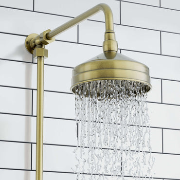 Downton Exposed Traditional Thermostatic Shower Set Single Outlet Incl. Twin Shower Valve, Rigid Riser Rail, 150mm Shower Head - Antique Bronze And White - Showers
