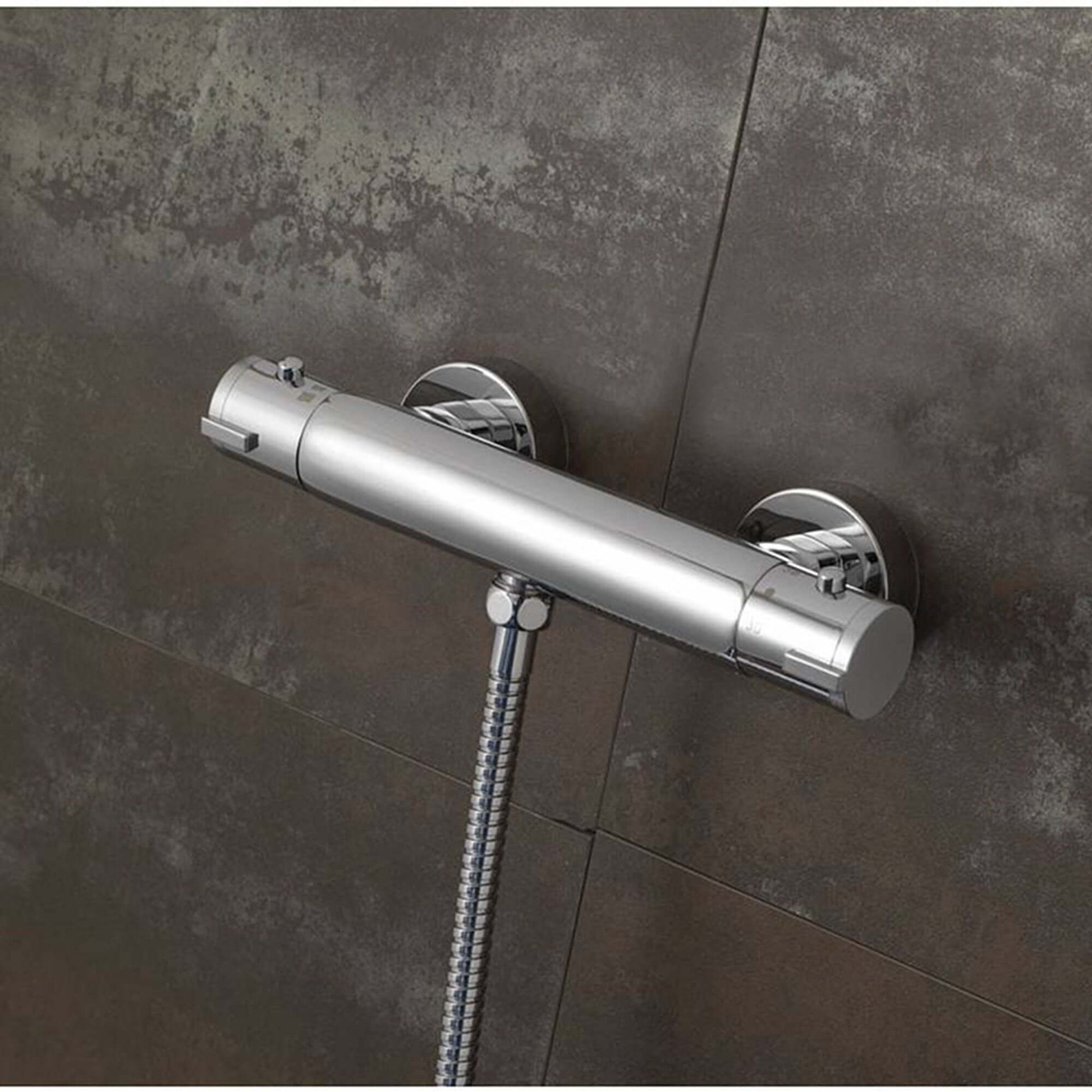 Dune contemporary thermostatic shower mixer bar valve with slider rail kit - chrome - Showers