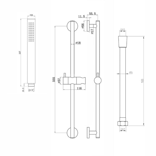 Buy Dune contemporary thermostatic shower mixer bar valve with slider rail kit - matt black online UK
