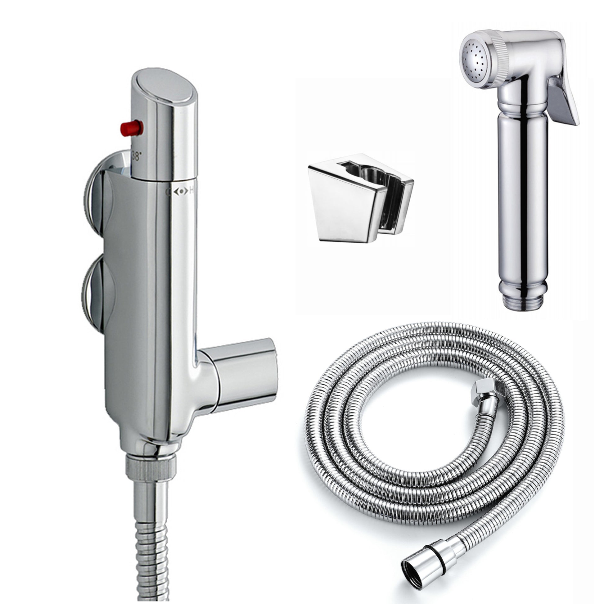 Vito Vertical Thermostatic Shower Bar Mixer Valve Tap With Contemporary Douche Bidet Handshower Spray Kit - Chrome - Showers