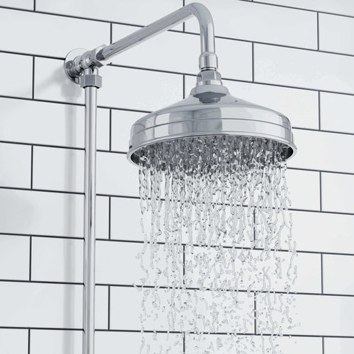 Buy Downton Exposed Traditional Thermostatic Shower Set 2 Outlet Incl. Twin Shower Valve With Diverter, Rigid Riser Rail, 200mm Shower Head & Ceramic Handset - Chrome online UK