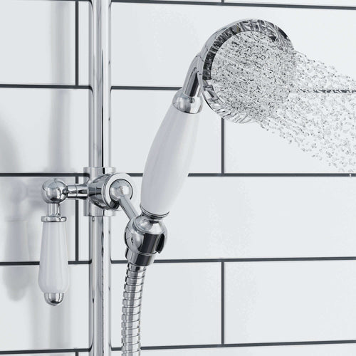 Buy Downton Exposed Traditional Thermostatic Shower Set 2 Outlet Incl. Twin Shower Valve With Diverter, Rigid Riser Rail, 200mm Shower Head & Ceramic Handset - Chrome online UK