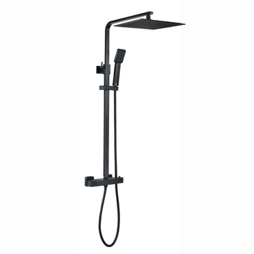 Enzo square thermostatic shower set two outlet with ultra slim 300mm shower head and handheld - matte black - Showers