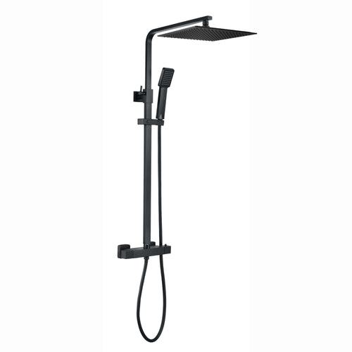 Buy Enzo square thermostatic shower set two outlet with ultra slim 300mm shower head and handheld - matt black online UK