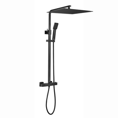 Buy Enzo square thermostatic shower set two outlet with ultra slim 400mm shower head and handheld - matt black online UK