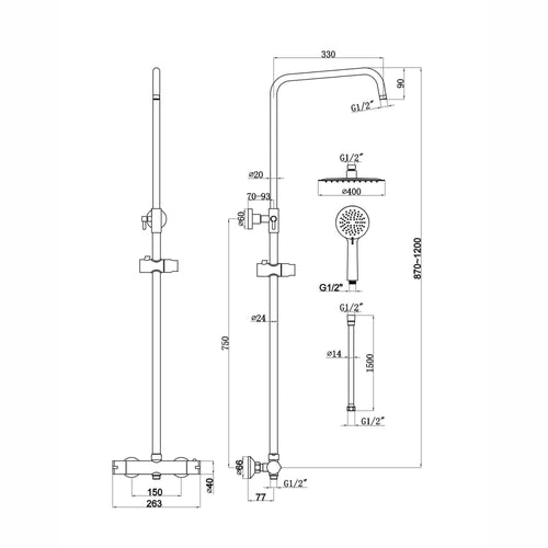Buy Dune round thermostatic shower set 400mm head & handheld - chrome online UK