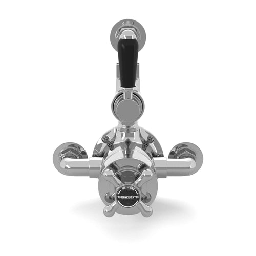 Buy Downton traditional twin thermostatic shower valve semi-exposed - chrome with black lever online UK