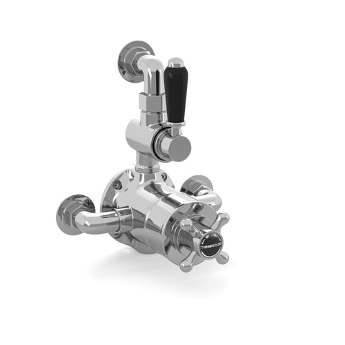 Buy Downton traditional twin thermostatic shower valve semi-exposed - chrome with black lever online UK