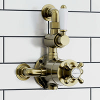 Downton Traditional Twin Thermostatic Shower Valve Exposed With Top Return To Wall Bend - Antique Bronze