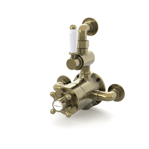 Buy Downton traditional twin thermostatic shower valve semi-exposed - antique brass online UK
