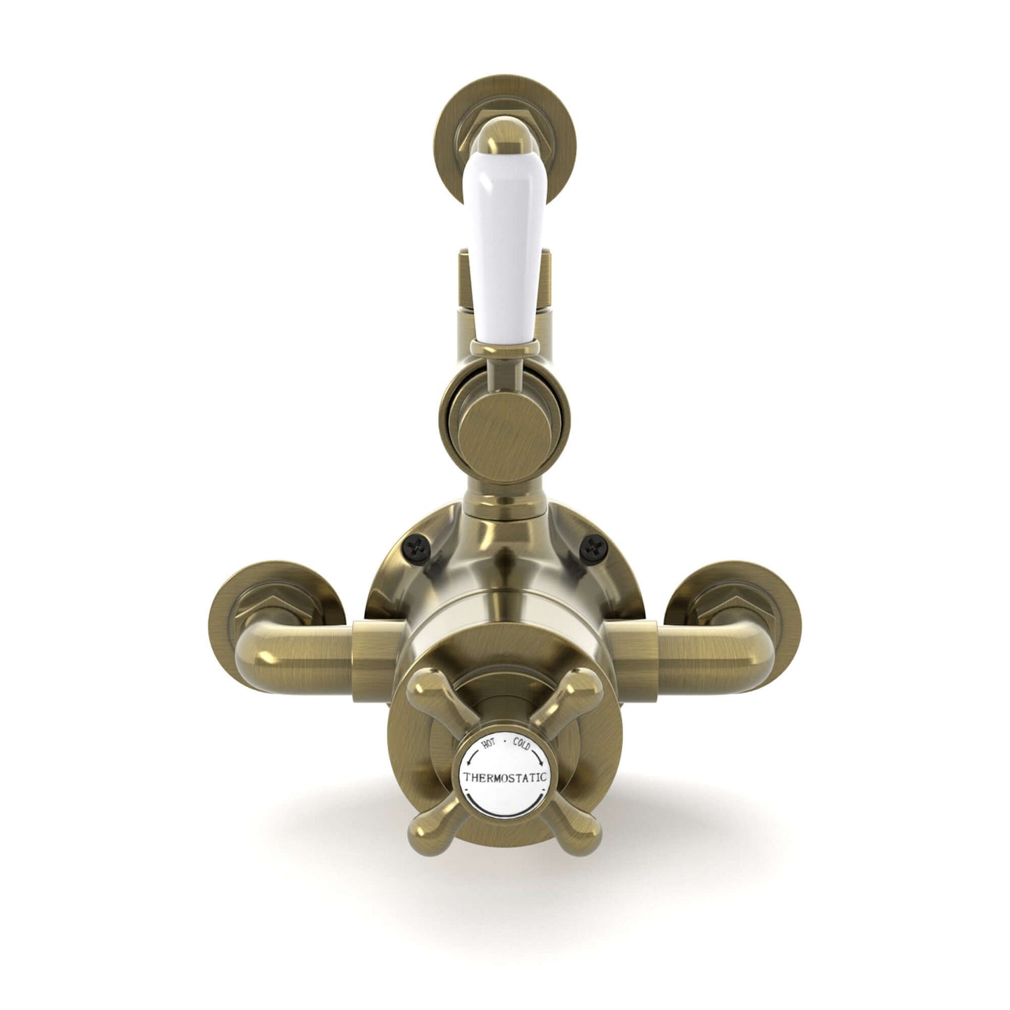 Downton Traditional Twin Thermostatic Shower Valve Exposed With Top Return To Wall Bend - Antique Bronze
