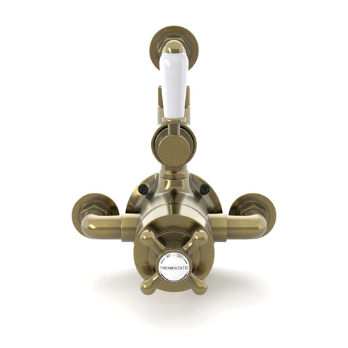 Buy Downton traditional twin thermostatic shower valve semi-exposed - antique brass online UK
