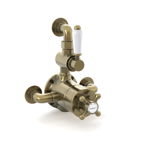 Buy Downton traditional twin thermostatic shower valve semi-exposed - antique brass online UK