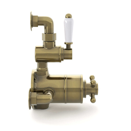 Buy Downton traditional twin thermostatic shower valve semi-exposed - antique brass online UK