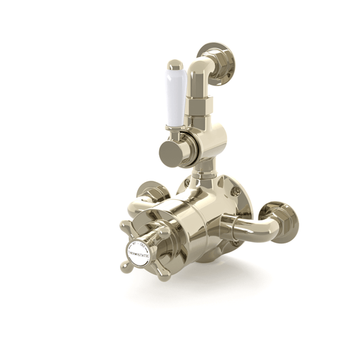 Buy Downton traditional twin thermostatic shower valve semi-exposed - gold online UK