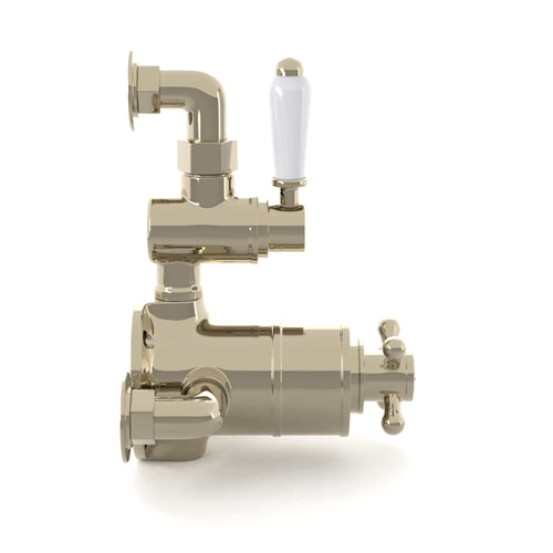 Buy Downton traditional twin thermostatic shower valve semi-exposed - gold online UK