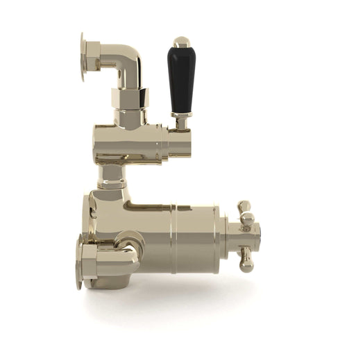 Buy Downton traditional twin thermostatic shower valve semi-exposed - gold with black lever online UK